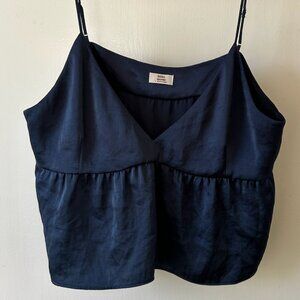 Aritzia Little Moon Cropped Silk Navy Blue Tank Top